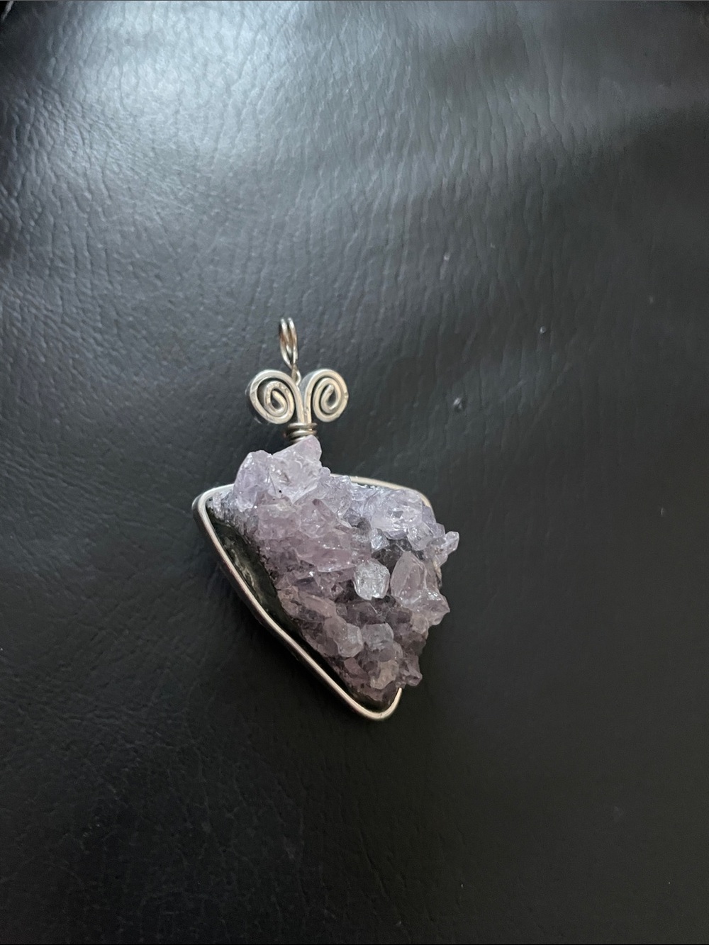 Silver color -Wrapped Lavender Amethyst Cluster Pendant